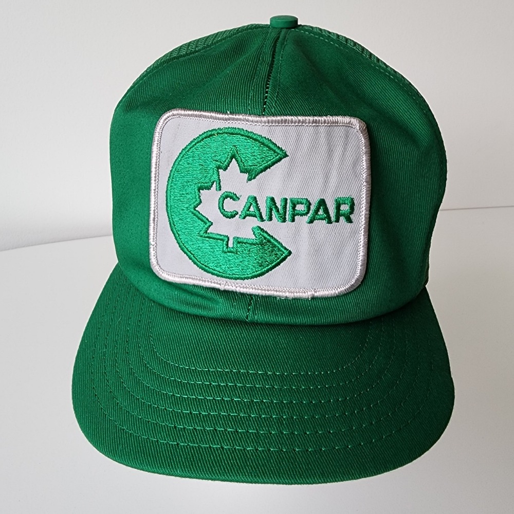 Vintage 90s Canpar Trucker Hat Mesh Baseball Cap‎ Snap Back Patch Courier Green